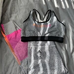 Peloton X Adidas Gray and Pink Activewear Set, leggings 7/8 length